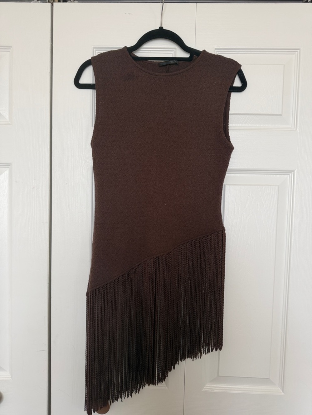 Sleeveless Brown Fringe Knit Top